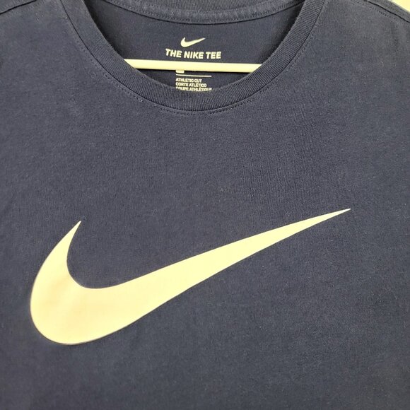 Nike Dri-Fit Navy Long Sleeve Tee White Swoosh Logo XL Comfortable Lightweight - Picture 4 of 5